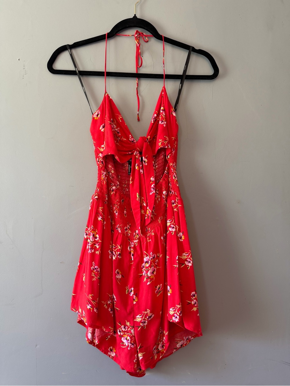 Forever 21 Red Floral Tie-Front Romper